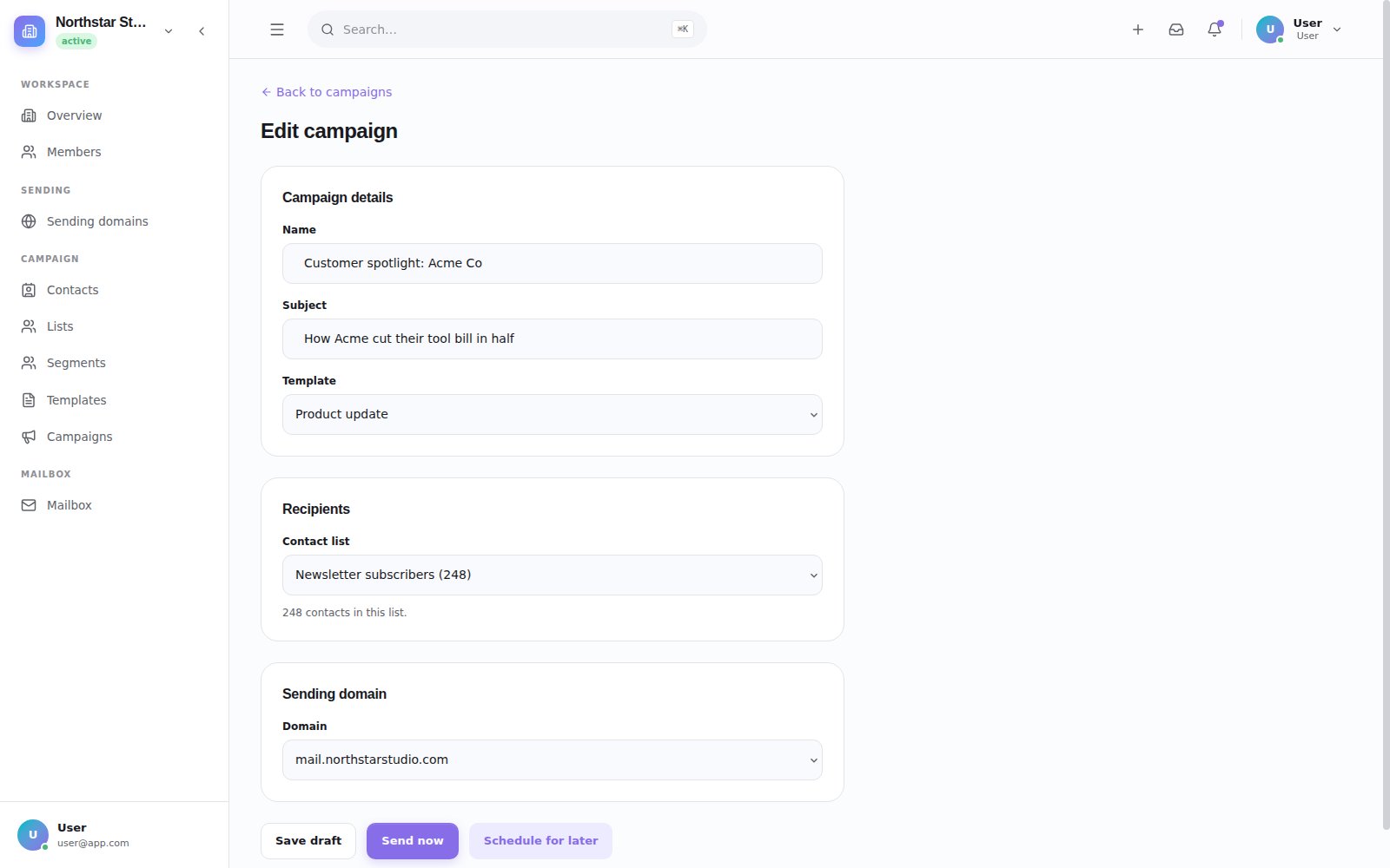 Campaign composer screenshot